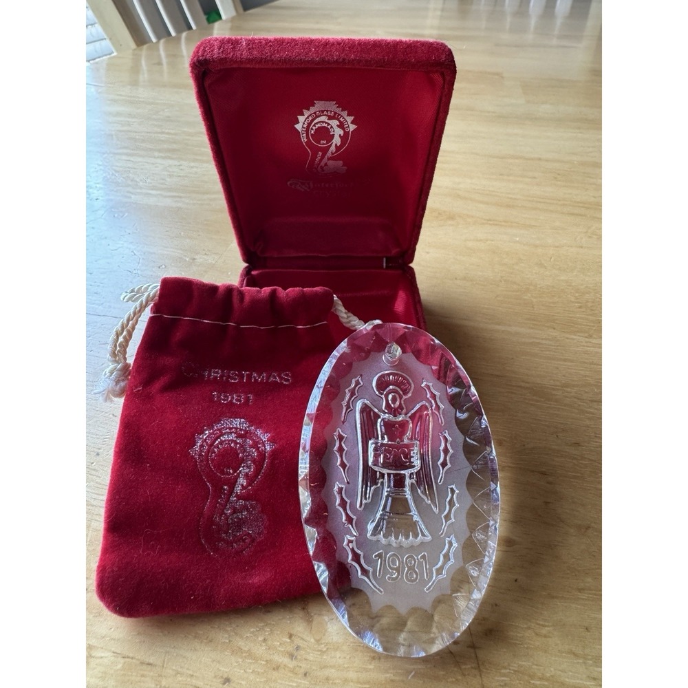 1981 Waterford Crystal "Angel of Peace"  Christmas ornament, Velvet Bag & Box